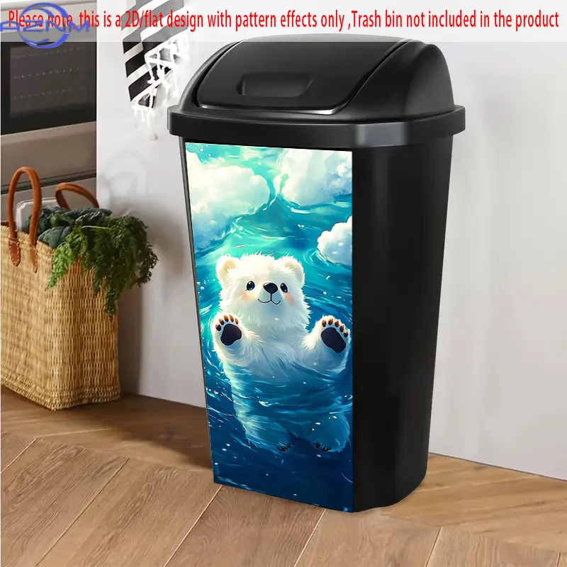 1pc Large Polar Bear Swimming in Water - Self-Adhesive Trash Can Stickers, Arctic Decor for Wheely Bins, Refrigerators, Freeze