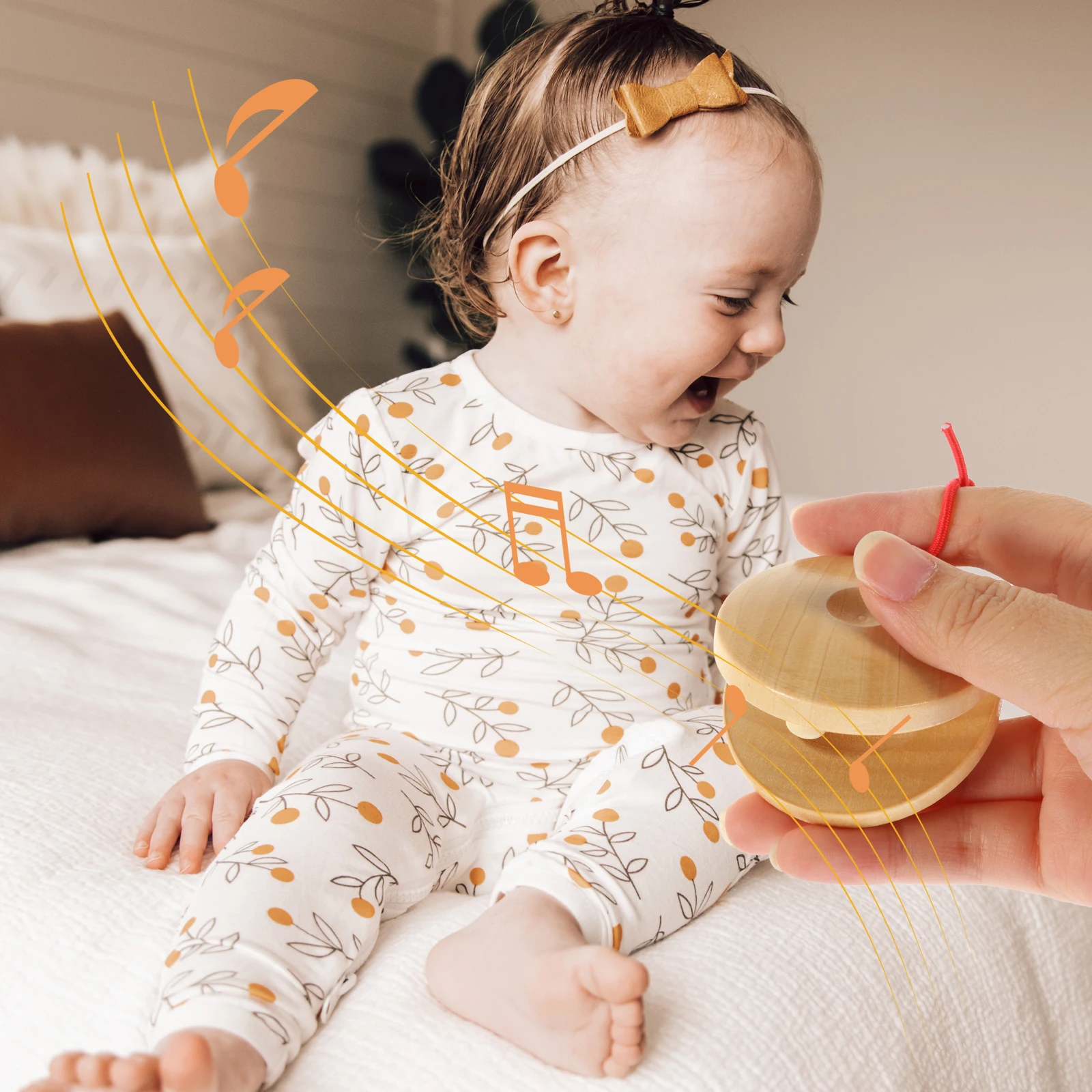 8pcs Wooden Castanets Kids Musical Instruments Baby Preschool Percussion Toys Handheld Creative Educational Play Tool