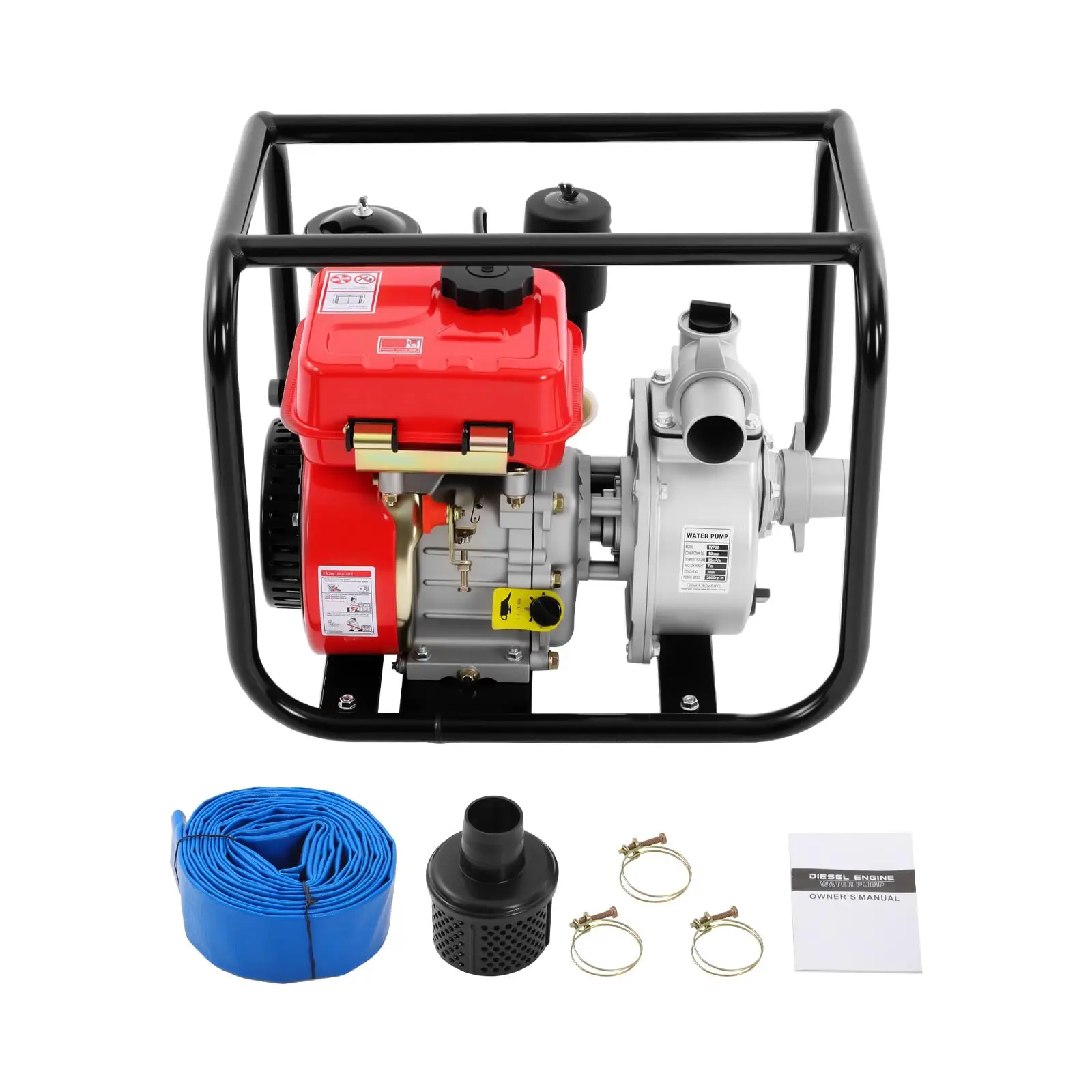 

[Рождество] 4-тактный водяной насос для дизельного двигателя, 2-дюймовый дизельный насос для перекачки мусора мощностью 3 л.с., горизонтальный воздушный охлаждаемый насос, 3600 об/мин