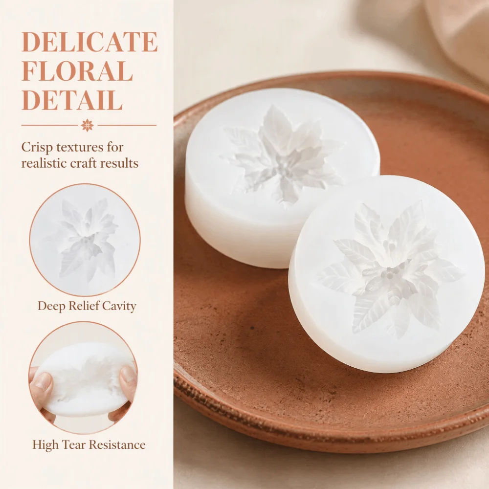 2pcs Holly Leaf Design Flower Silicone Mold Flexible Silicone Easy Release Chocolate Soap Mold Plaster Cake Mold Cake Decoration