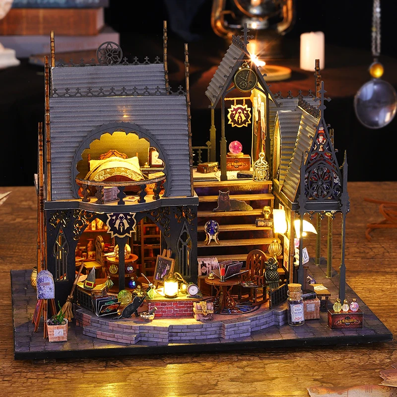 Diy kits de construção em miniatura de madeira luna casa mágica casas de boneca com luzes de móveis casas de bonecas para amigos presentes de aniversário