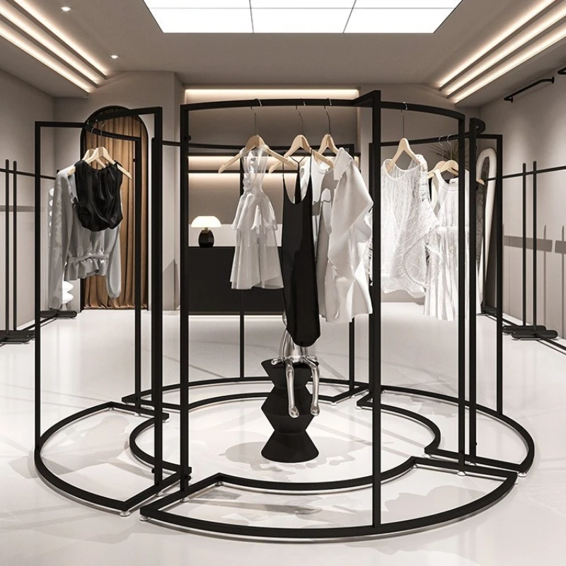 

Clothing store curved middle island shelf display rack combination in the middle