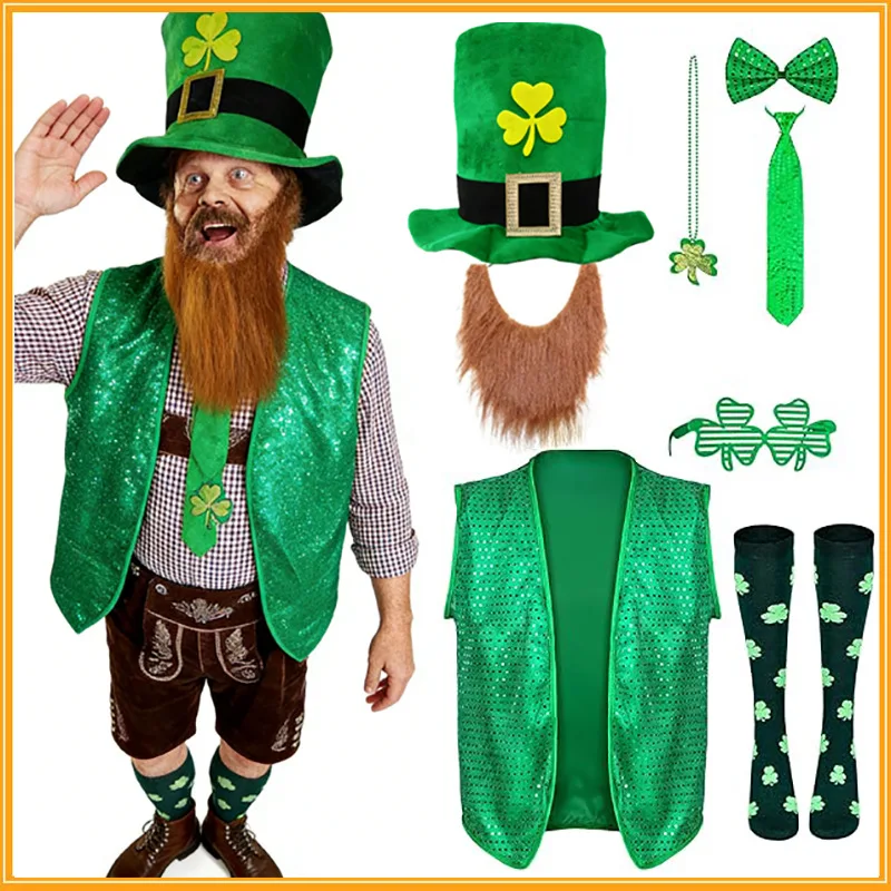 

St. Patrick's Day adult Performance Costume Irish Four-leaf Clover Cute Role Playing Carnival Stage Performance Pants Vest Set