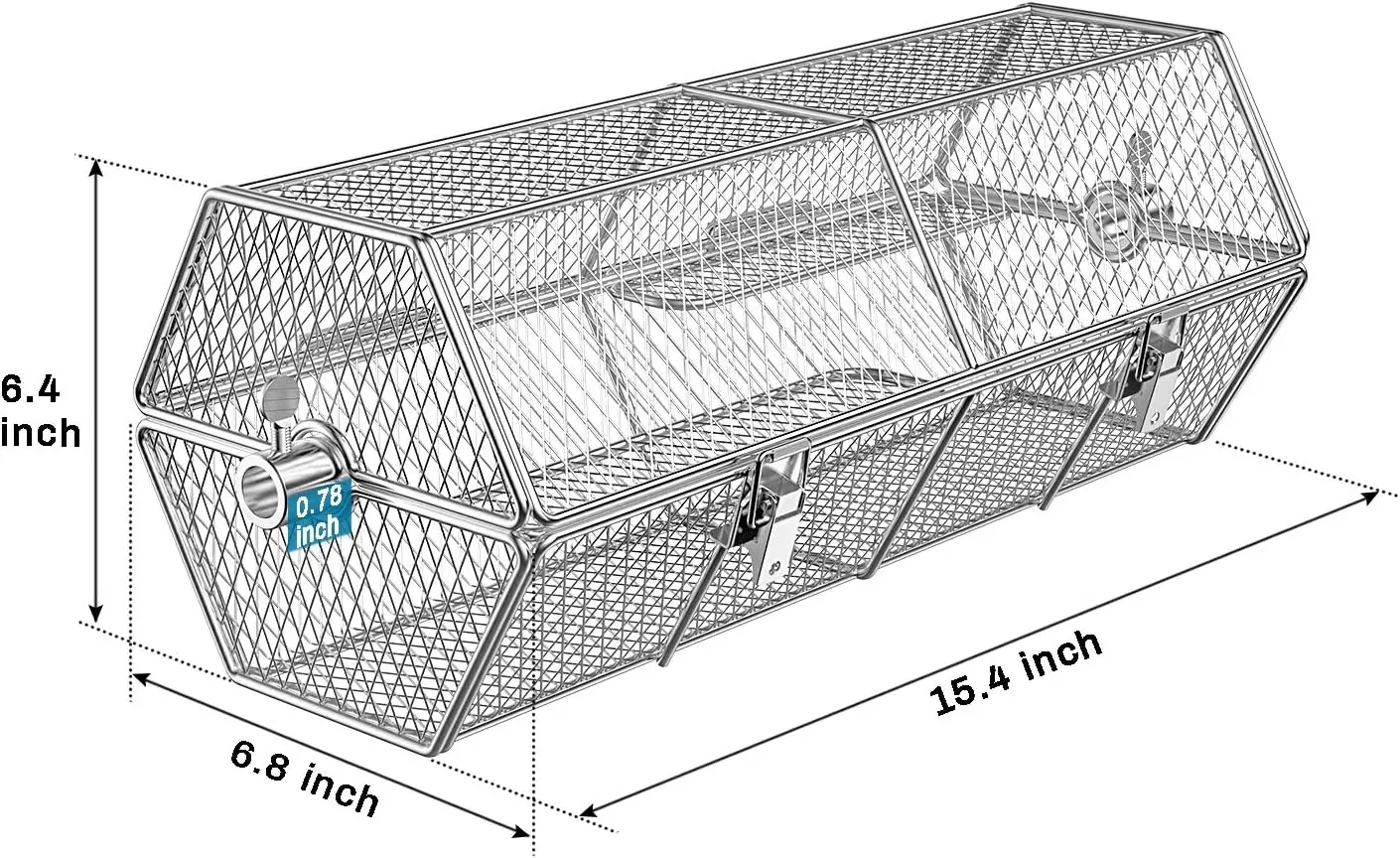 Stainless Steel Round Tumble Rotisserie Grill Basket for Partitioned Food Grilling - Fits for 5/16 Inch Square, 3/8 Inch Square