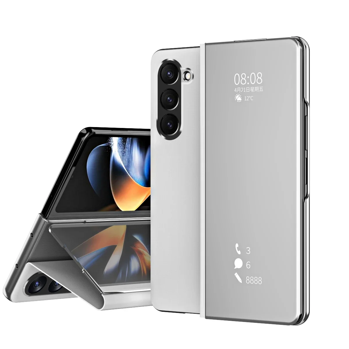 

Умный магнитный однотонный зеркальный кожаный чехол для Samsung Galaxy Z Fold 7, 6, 5, 4, 3, противоударный защитный чехол с подставкой