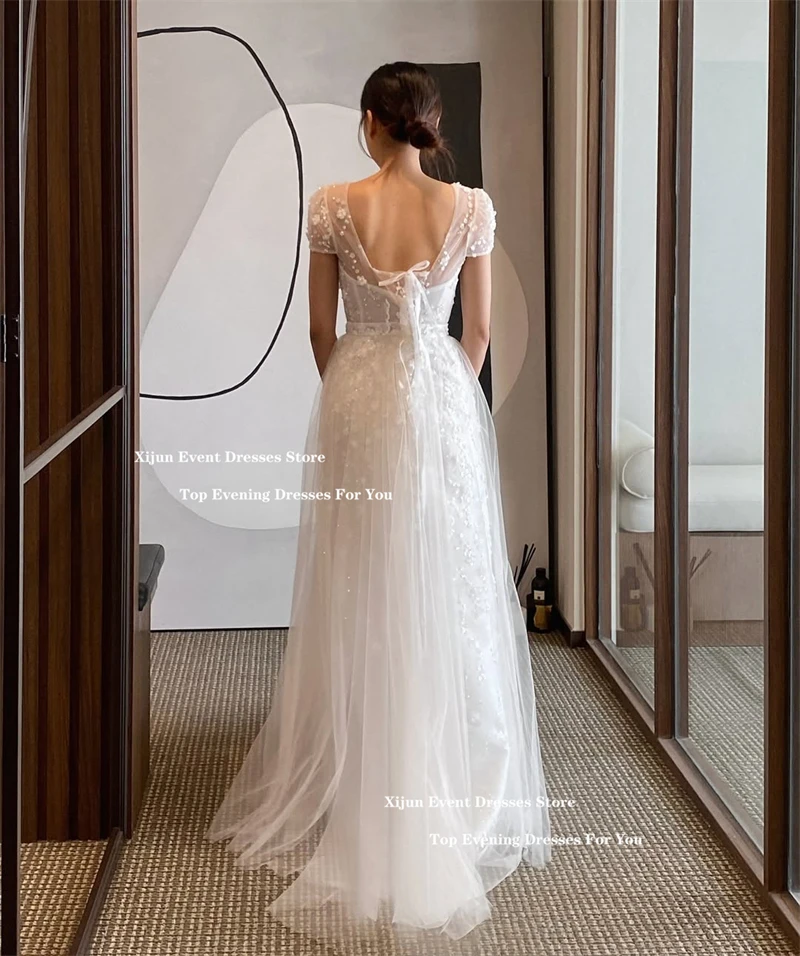 Xijun marfim glitter vestidos de casamento coreano lantejoulas a linha vestidos de noiva photoshoot longo vestidos de festa de casamento 2025 personalizado