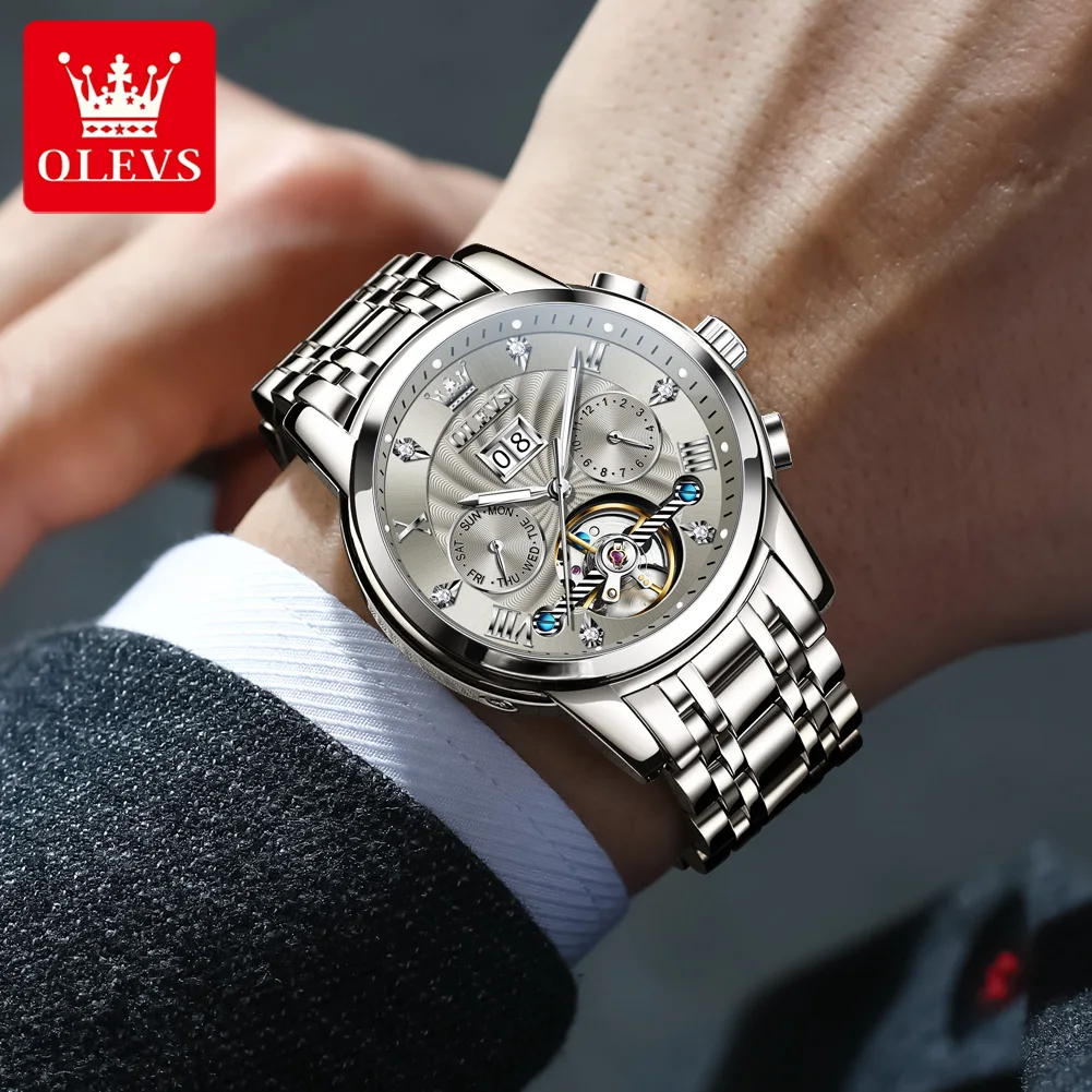 

OLEVS Men's Watches 9910 Luxury Fashion Original Automatic Mechanical Watch for Man Waterproof Luminous Hollowed Out Movement