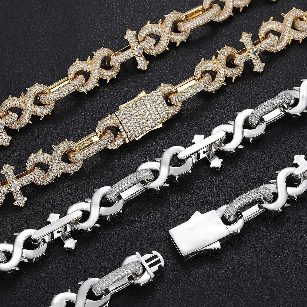 16mm Fine New Design Cross And Infinity Link Chain Hip Hop For Men Latest Style Fashion CZ Cuban Link  Necklace ﻿