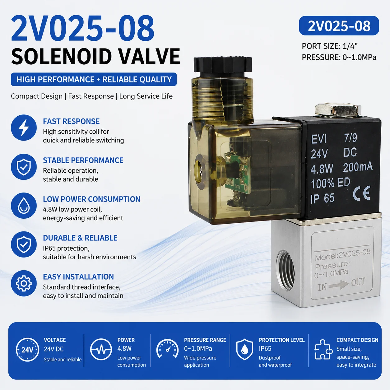 Image of Luftmagnetventile 2V025-08 2-Positionen 2-Wege 1/4 Zoll Normalerweise Geschlossenes Ventil Pneumatisches Magnetventil 12V 24V 110V 220V Volt