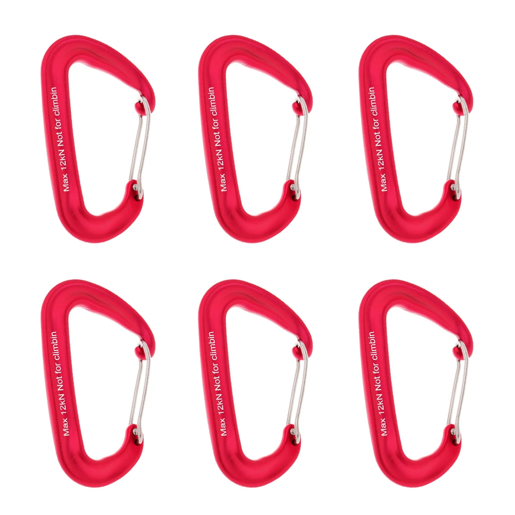 6 ชิ้น D แหวน 12KN อลูมิเนียมสปริง Snap Carabiner เปลญวนแคมป์ปิ้งเดินป่าเครื่องมือ