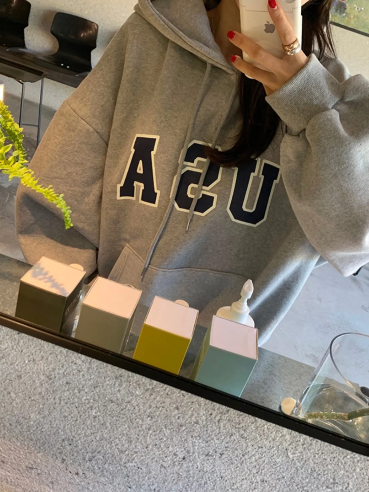 Dames Fce Gevoerde Hoodie Oversize Lazy Sle Herfst Winter Warm Letterborduurwerk Anti-aging Toplaag Koreaanse Sle Lange Sl...