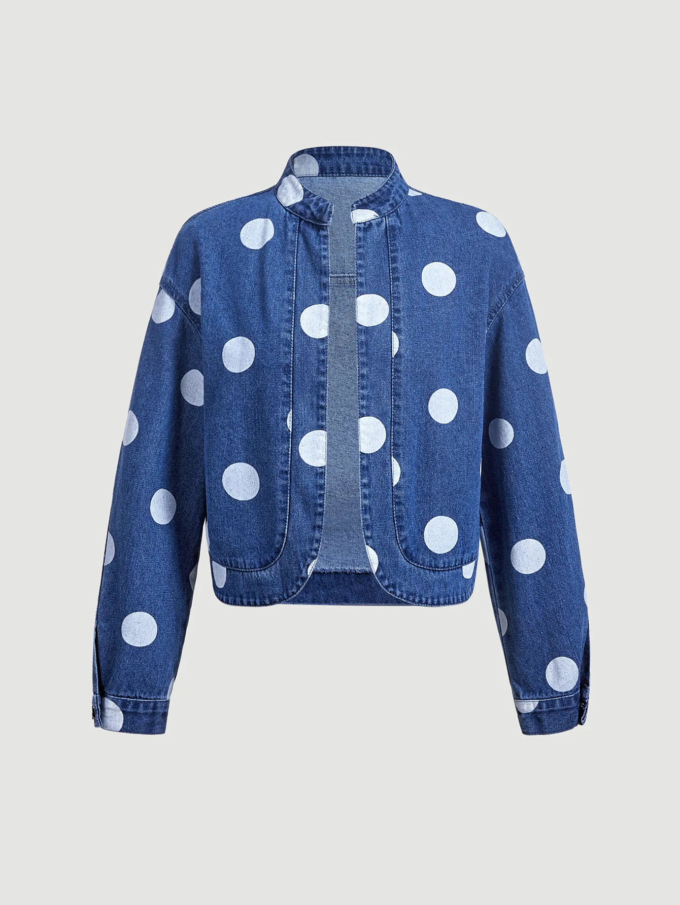 Chaqueta de mezclilla holgada con estampado de lunares, ideal para el día a día, para mujer, perfecta para la primavera y el otoño, versátil y con un toque moderno.