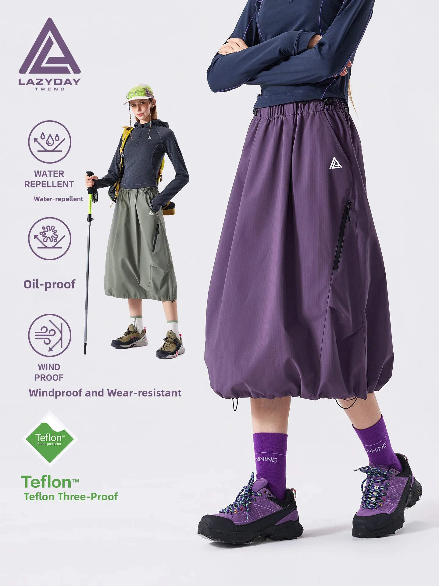 LAZY DAY TFLON Waterproof Functional Style Half-length Skirt for Women's Hiking Sports Workwear A-line Skirt Polyester Fiber