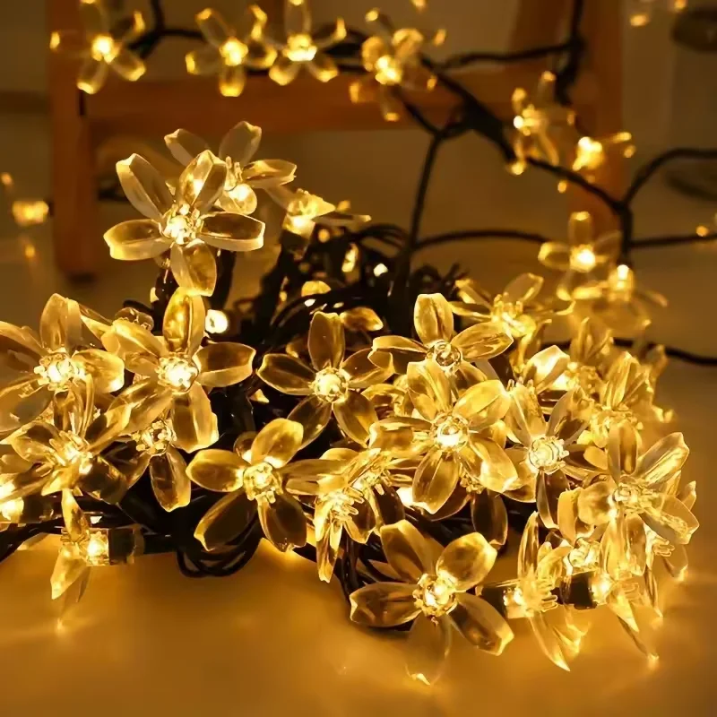 8 Modes LED Solar String Sakura Lights LED Outdoor Waterproof Festival Garden Decorative Lights Wedding Party Solar Garden Light