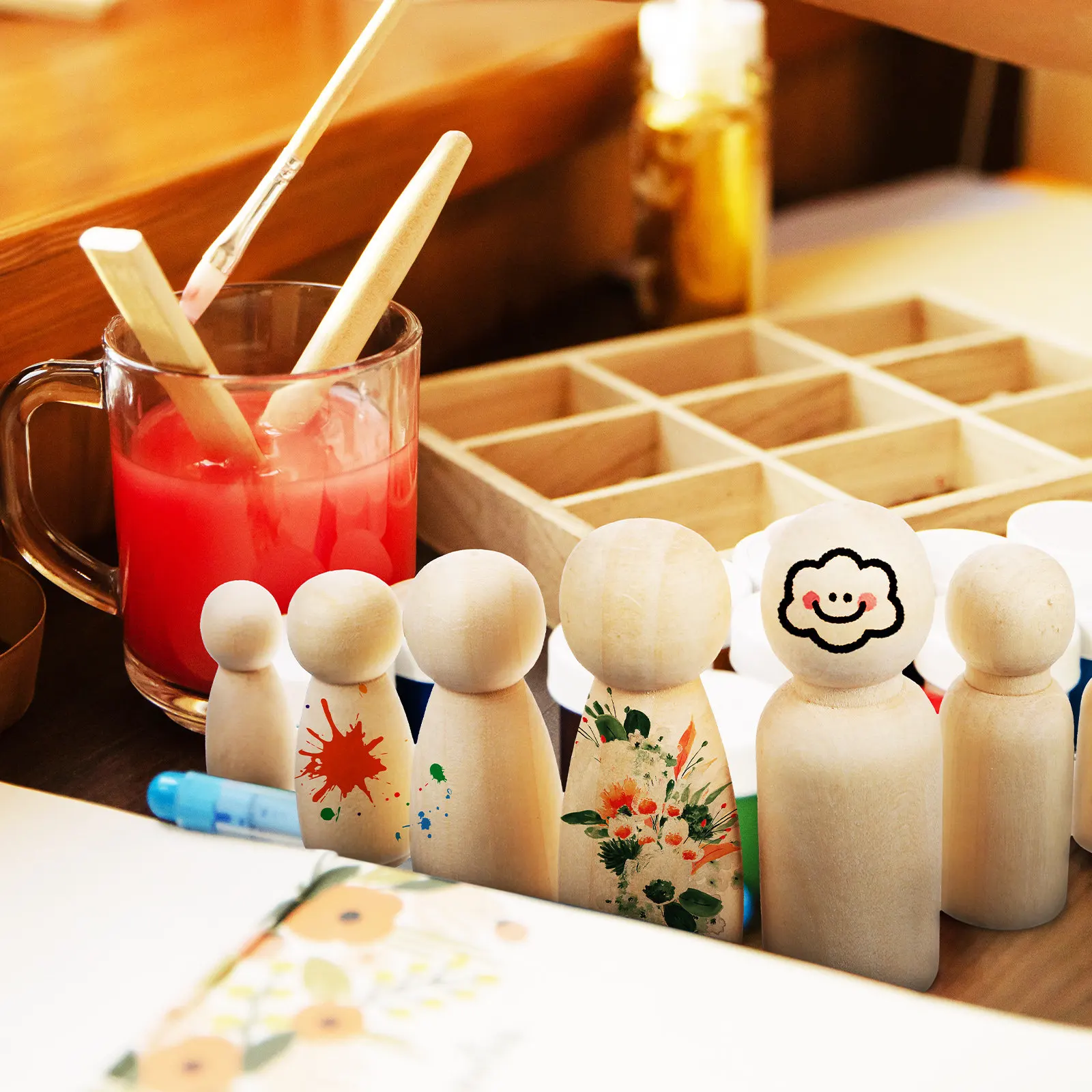 

50Pcs Natural Wooden Peg People Unfinished Craft Figures Blank Smooth Surface for Painting DIY Art Project Educational Creative