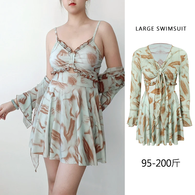 2PCS 2026 New Plus Size L-8XL Swimsuit Women One-Piece Simple Sexy Dress Hot Spring Swimwear Vacation Fashion Swimming Suit