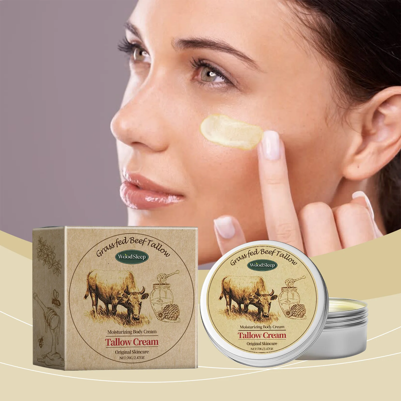 

Woodsleep Beef Tallow Skin Cream Deep Moisturizing Nourish Dry Lifting Firming Treatment Improve Elasticity Face Nourishing Balm