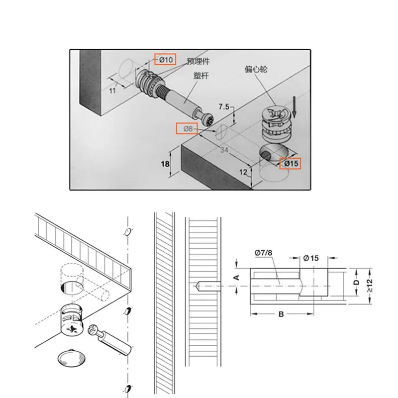 1set Thickening 3 in1 Furniture Connecting Hardware Set Cam Screw Eccentric Wheel Nut Cam Lock Nut for Wardrobe Splicing Cabinet