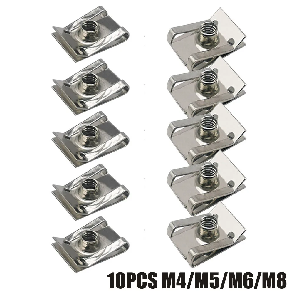 10pcs Stainless Steel U Type Clips with Thread M6 M5 M4 M8 8mm 5mm 6mm 4mm Reed Nuts for Car Motorcycle Scooter ATV Moped