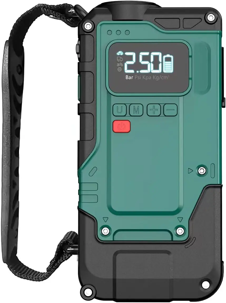 

Portable Tire Inflator with Pressure Gauge, 2000mAh Rechargeable Air Compressor for Car, Bike, Motorcycle, LED Light