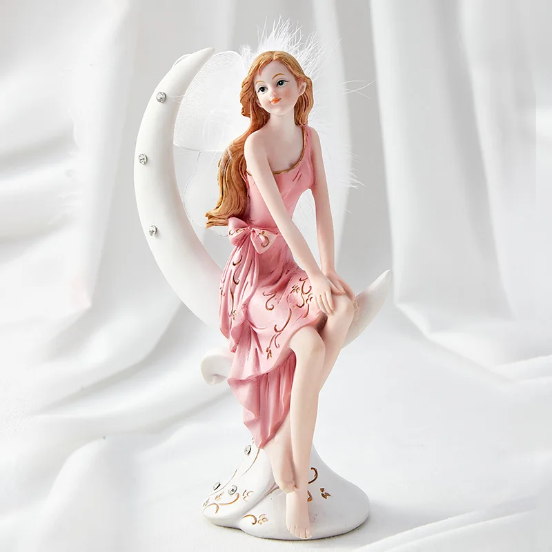 Flower Fairy Resin Ornaments Pink Angel Girl Home Decor On Desk Accessories Kawaii Figurine Home Decoration