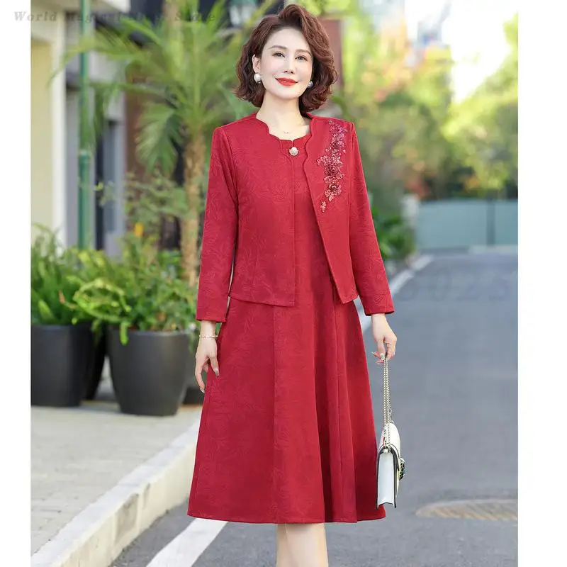 

Middle Aged and Elderly New Year's Cheongsam Dress Coat Set Chinese Style Retro Cheongsam Tang Suit Wedding Bride Mother Gown