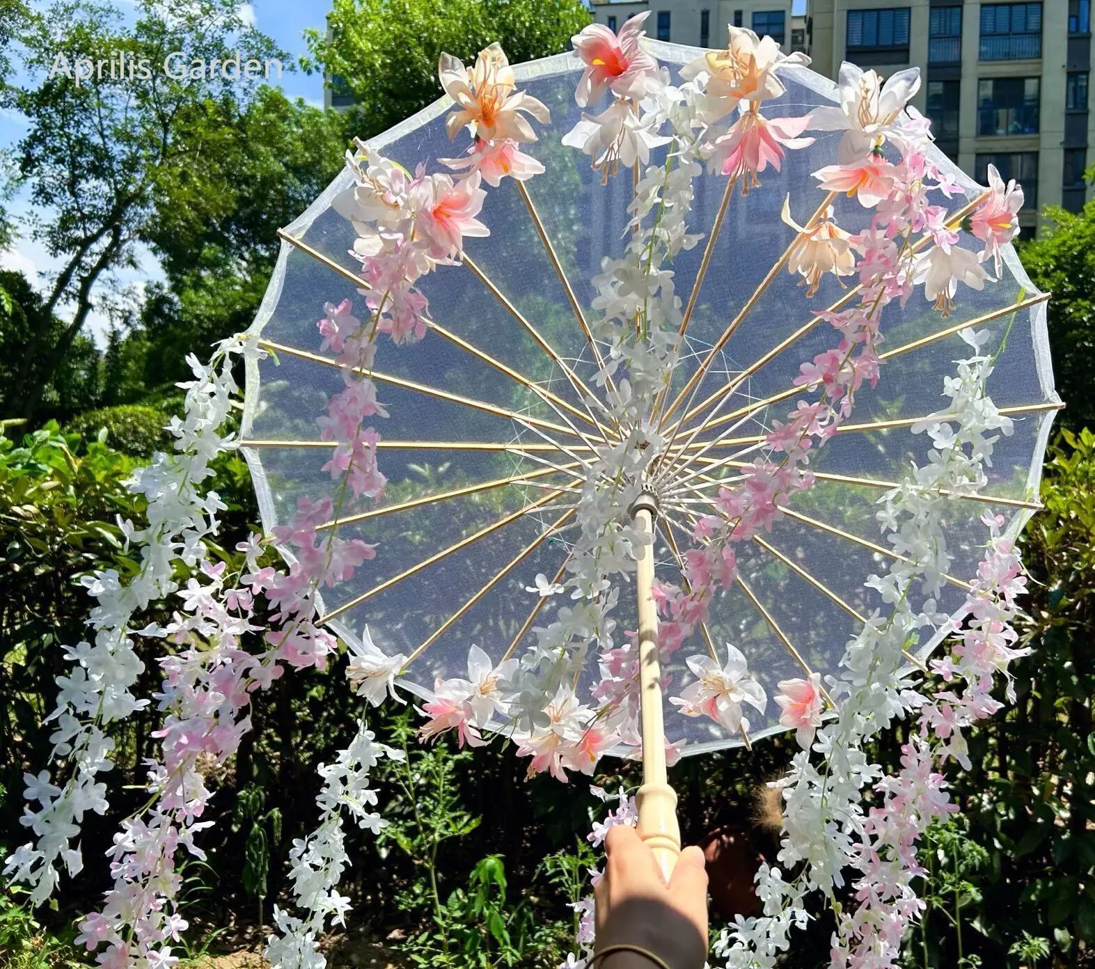 Pink Flowers Decorative Umbrella Hanfu Kimono Cosplay Photograph Props Craft Balck Lily Parasol Sakura Lace Umbrellas Paraguas