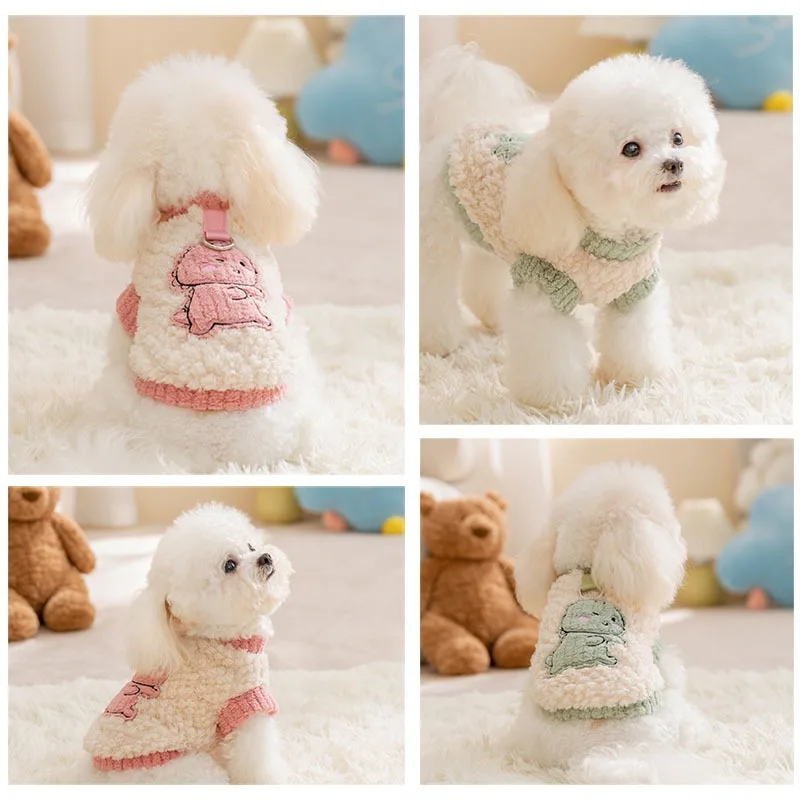 

Cute Dinosaur Pattern Teddy Vest Winter Puppy Clothes Yorkshire Two Legs Traction Fleece Coat Thickened Warm Dog Clothes