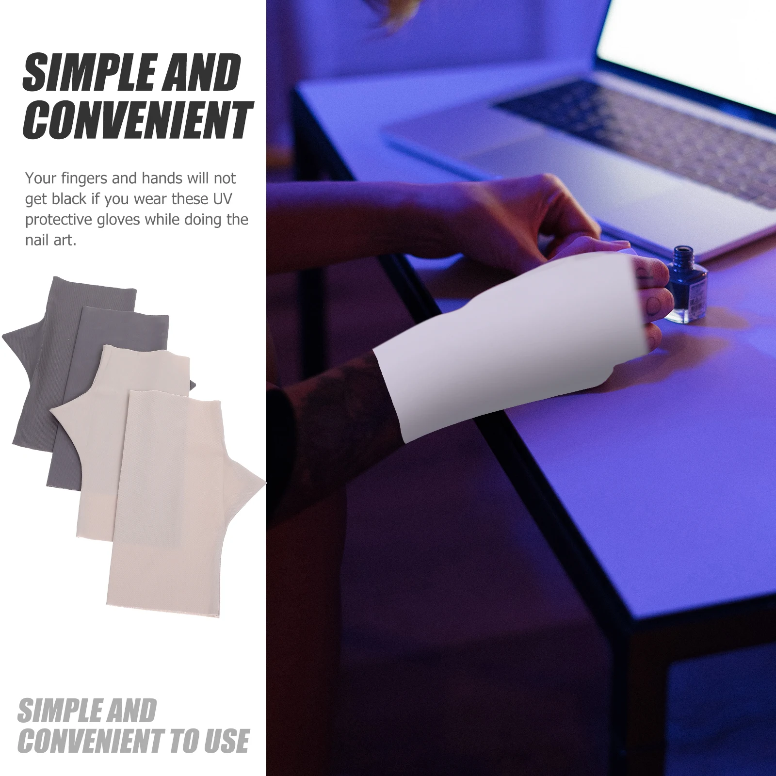 

2Pairs Anti Uv Nail Gloves for Women Fingerless Protection Gloves for Gel Manicures Manicure Nail Art Supplies