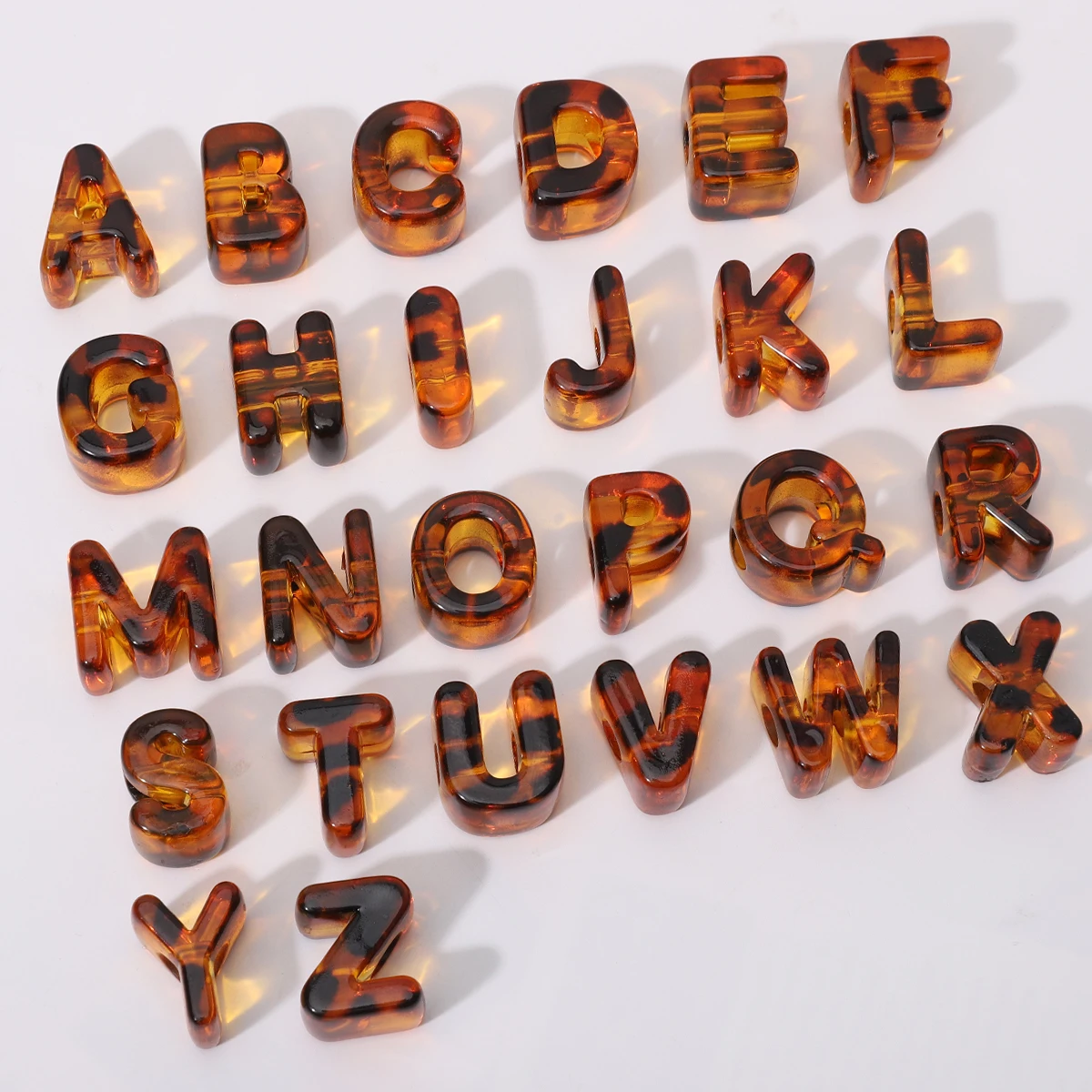 10pcs Amber Acrylic Large Hole Letter Loose Beads DIY Necklace Bracelet Mobile Phone Chain Bag Pendant Jewelry Accessories