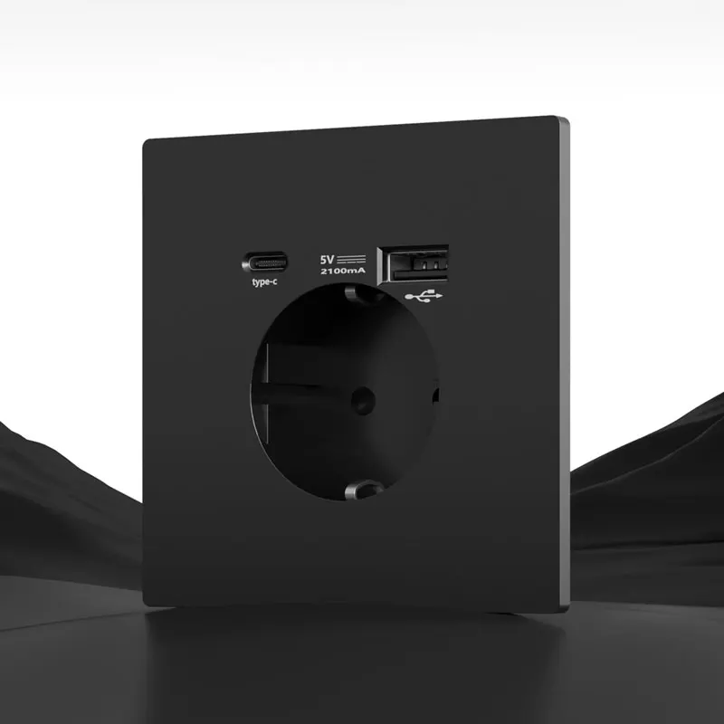 PC Tempered Glass Wall EU Socket 86 Type Concealed Ultra-Thin Flat German Socket USB type-c 5v 2.1A Power Fast Charging Socket