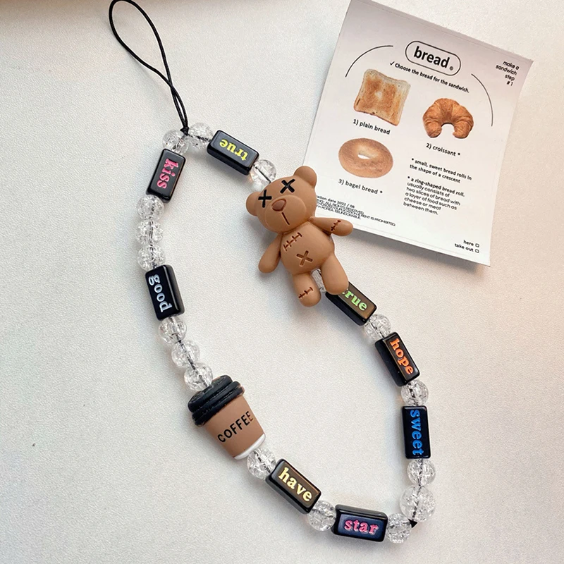 Creative Cartoon Bear Beaded Exquisite Lanyard Decoration Mobile Phone Chain Original Letter Hand Rope Beautiful Ornament Female