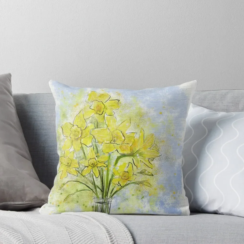 Daffodils in Sunshine Yellow Throw Pillow Cushions For Sofa sleeping pillows Christmas Pillow Covers pillow