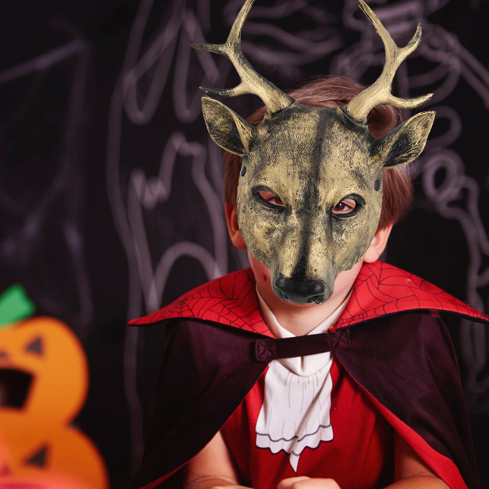 

Deer Head Mask 3D Realistic PU Material Animal Mask Adjustable Elastic Band for Halloween Cosplay Dress Up Party Reindeer