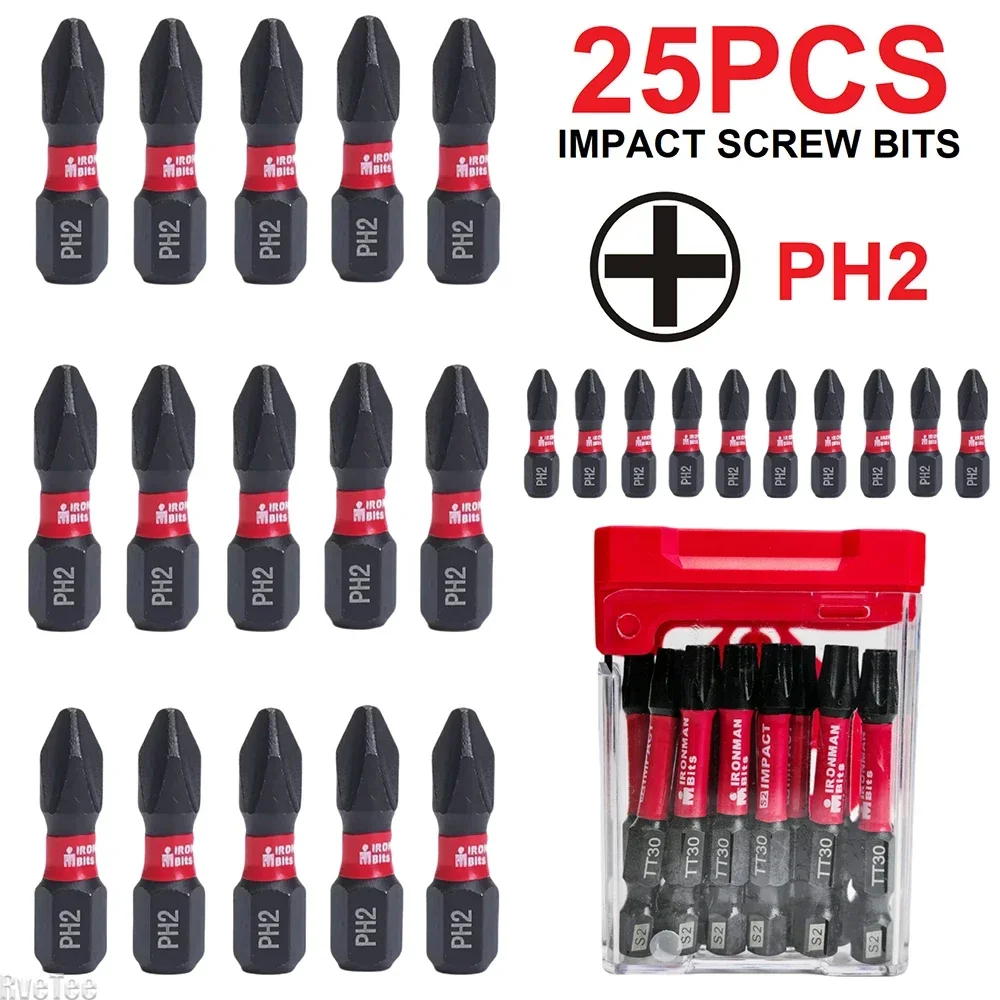 25pcs Impact Phillips Pozi Drill Bit Set S2 Electric Drill Tools Hex Head Shank Magnetic Screw Driver Screwdriver Bits Wrench