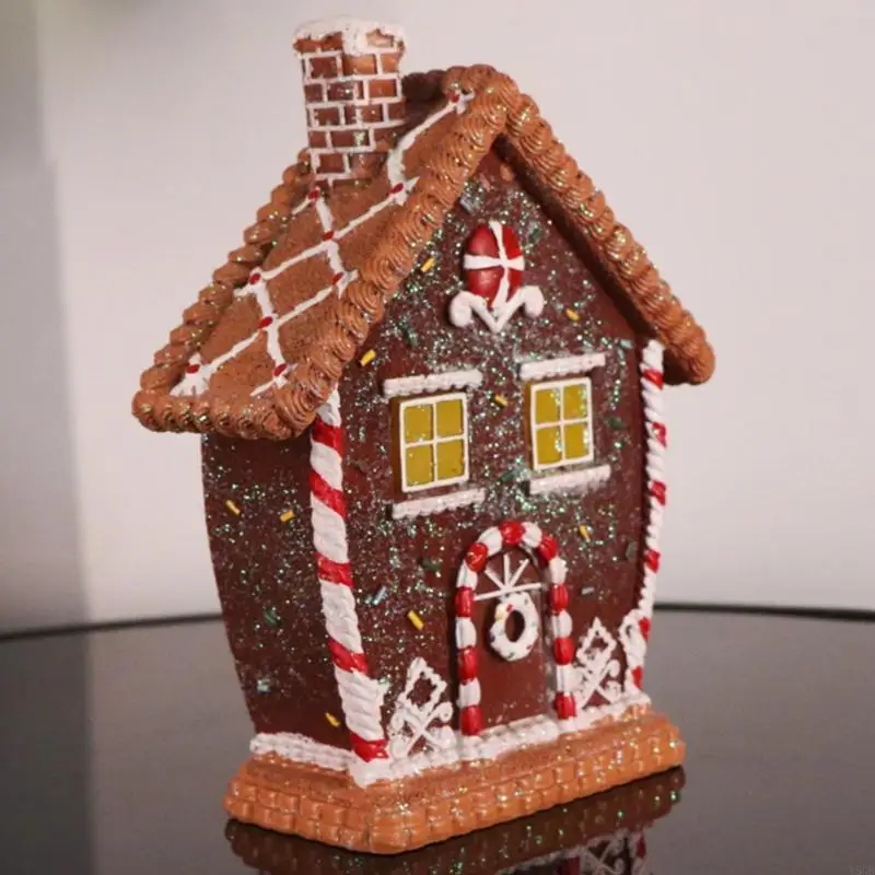 Christmas Tabletop Gingerbreads House Decors with Warm Light Effect, Resin Holiday Accent for Mantels Shelf Entryway Y5GB