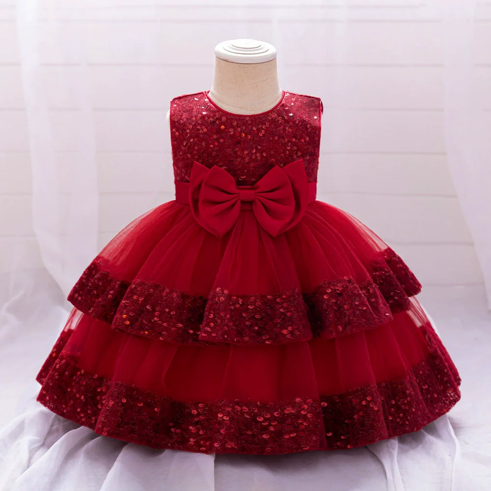 Fashion Bow Girls Sequin Dress Lace Sleeveless Baby Girl Dress Summer Children Girls Dresses for Party and Wedding 1-3 Years