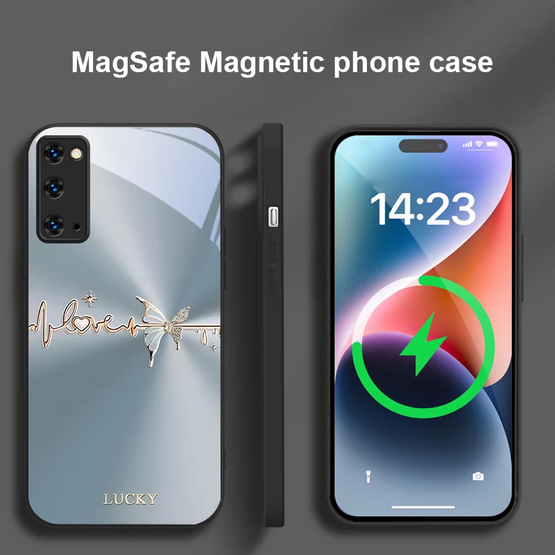 فراشة ذهبية محظوظة لهاتف Magsafe Samsung Galaxy S20 FE S21 S22 S23 Plus S24 Ultra 25 Edge S24 Ultra 22 Plus حافظة هاتف زجاجية