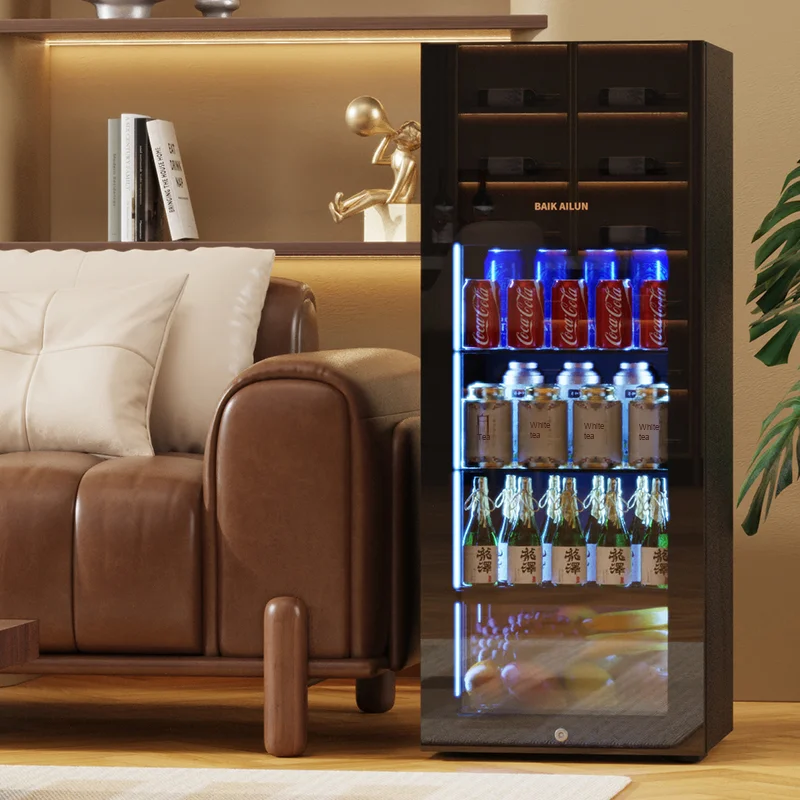 Single Door Intelligent Sensing Glass Storage Cabinet Dual Temperature Integrated Frozen Ice Bar for Party Occasions