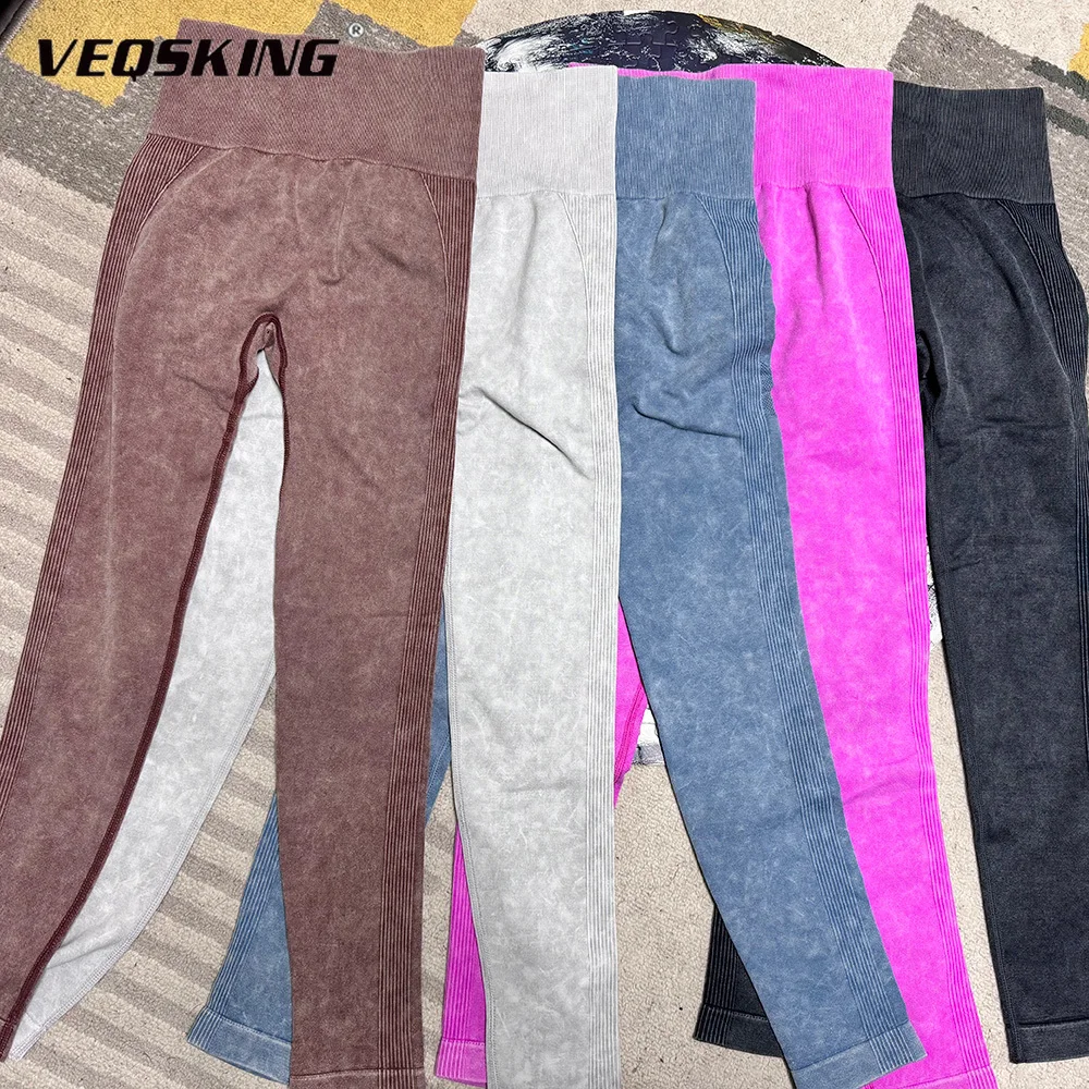 

VEQSKING Seamless Women's High Waisted Yoga Pants, Knitted Peach Hip Lifting and Moisture Wicking Fitness Tight Running Pants