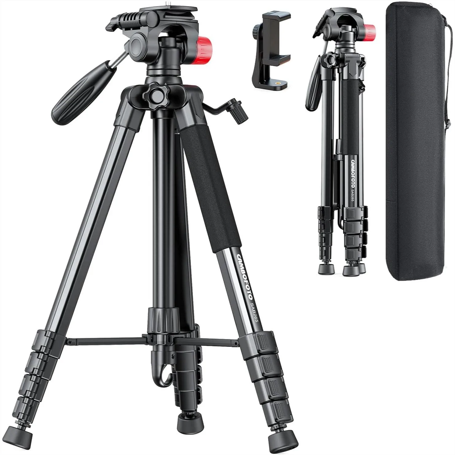 

74 Inch Lightweight Tripod For Camera And Cell Phone, Heavy Duty Aluminum Travel Tripod Stand With Holder And Bag For DSLR Mirrorless Camcorder