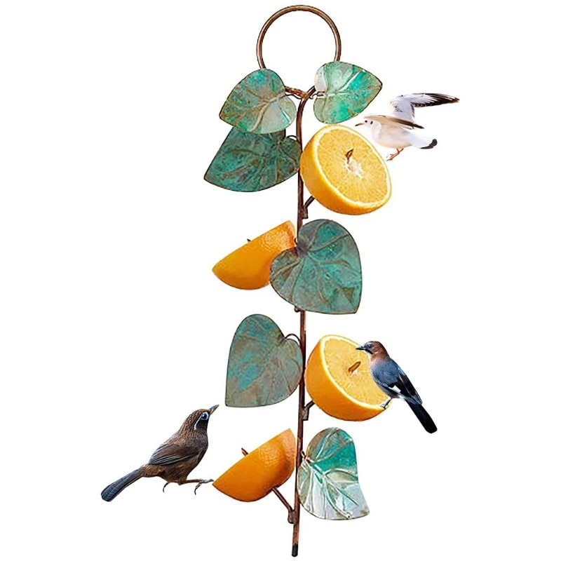 KX4B Metal Hummingbird Bird Feeder Suspended Leaf Decorative Garden Art Birdfeeder Hanging for Outdoor Yard Patio Decoration