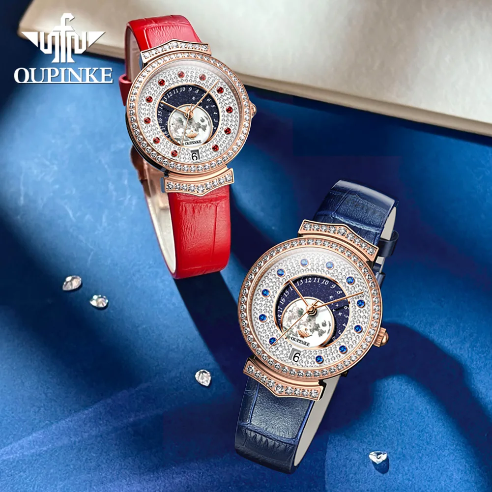 OUPINKE 3218 Luxury Womens Watches Swiss Quartz Movement Wristwatch Waterproof Diamond Dial Bracelet Set Watches Gifts Reloj