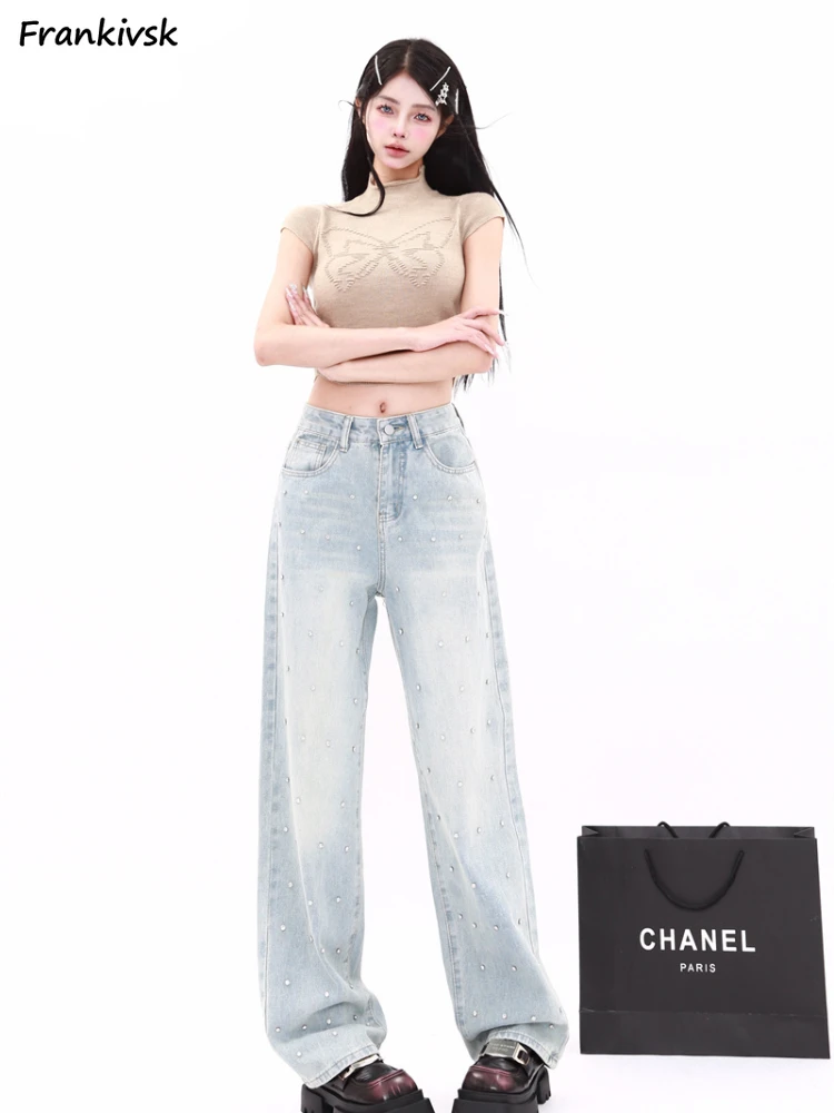 

Jeans for Women Embroidered Flares Full-length Fashionable Spring Ins Casual Streetwear Slim High Waist Designed College Ulzzang