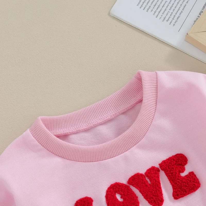 Toddler Baby Girl Sweatshirt Heart Print Shirt Long Sleeve Fuzzy Embroidered Lette03 r Blouse Valentines Day Clothes