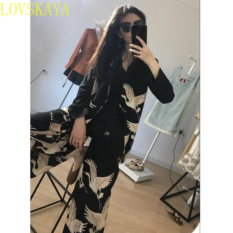 New Women's Vintage Clothing Set Printed Suit Wide Leg Vintage Pants Women's Print Set Pants Set