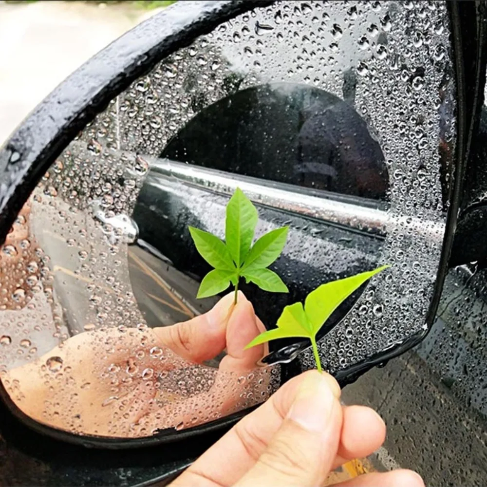 2 Pcs New PET Rain Proof Films Anti-fog Waterproof Rearview Mirror Rain Film Transparent Safe Driving