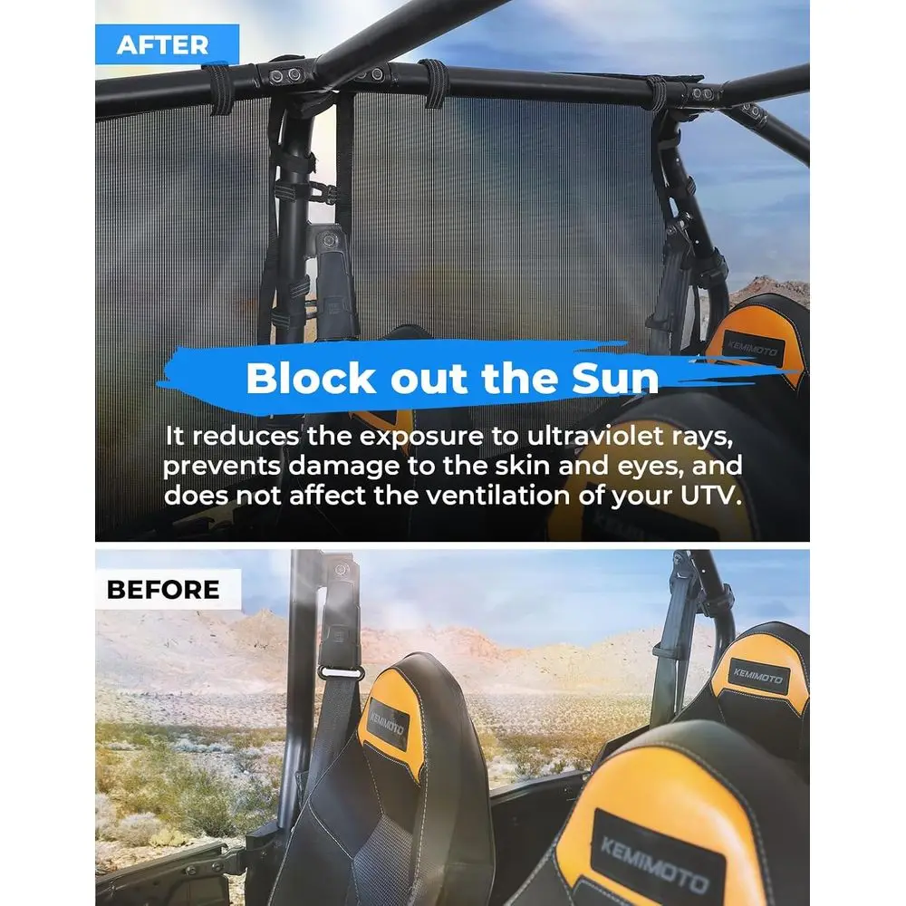 ポラリス RZR XP4 1000/ターボ 2014-2023 メッシュロールケージサイドウィンドウネット、サンシールド＆換気（4ドアモデル用）