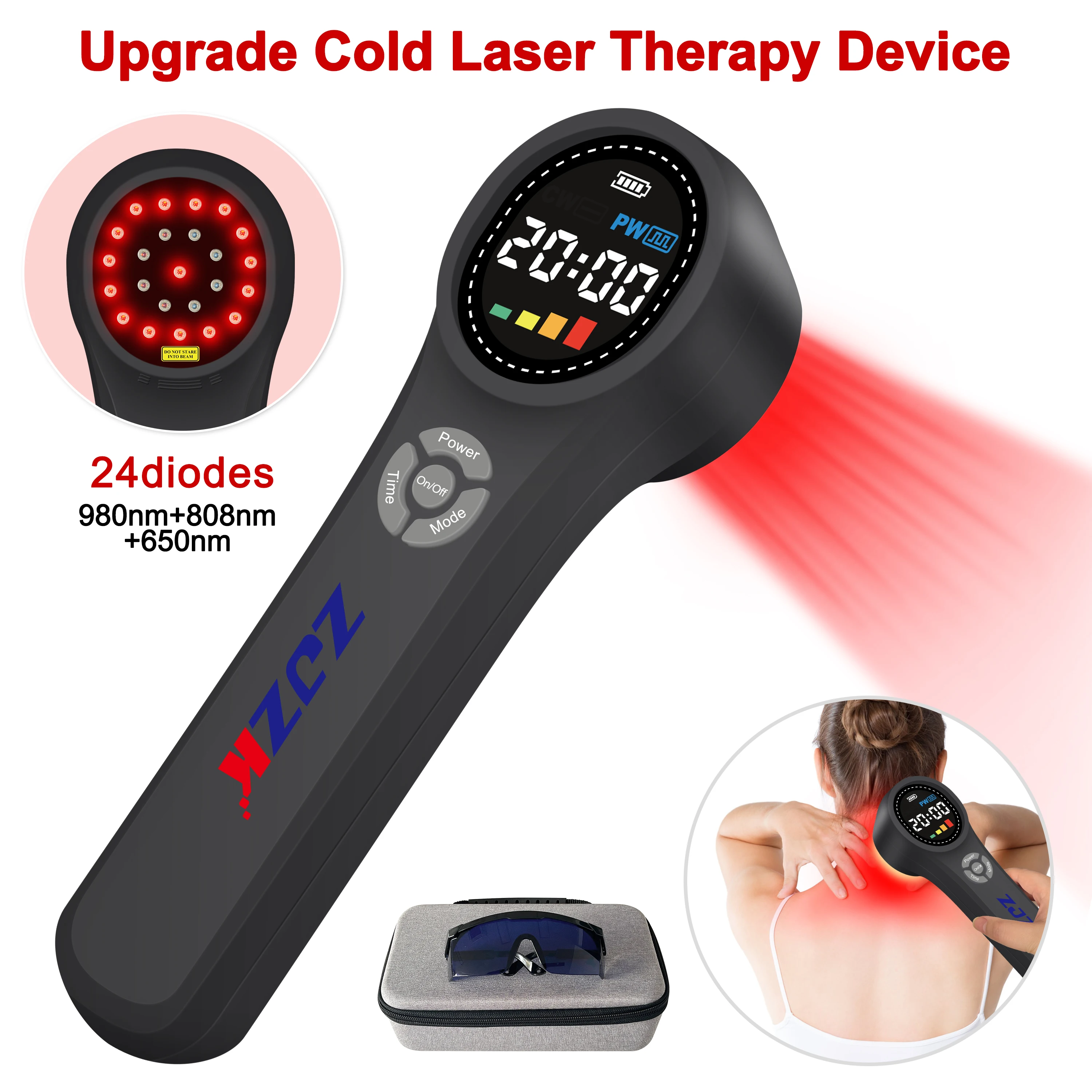 ZJZK 1760mW Class iv Old Laser Therapy  810nmx4diodes+980nmx4diodes Approved 660nm For Back Pain wrist pain knee arthritis