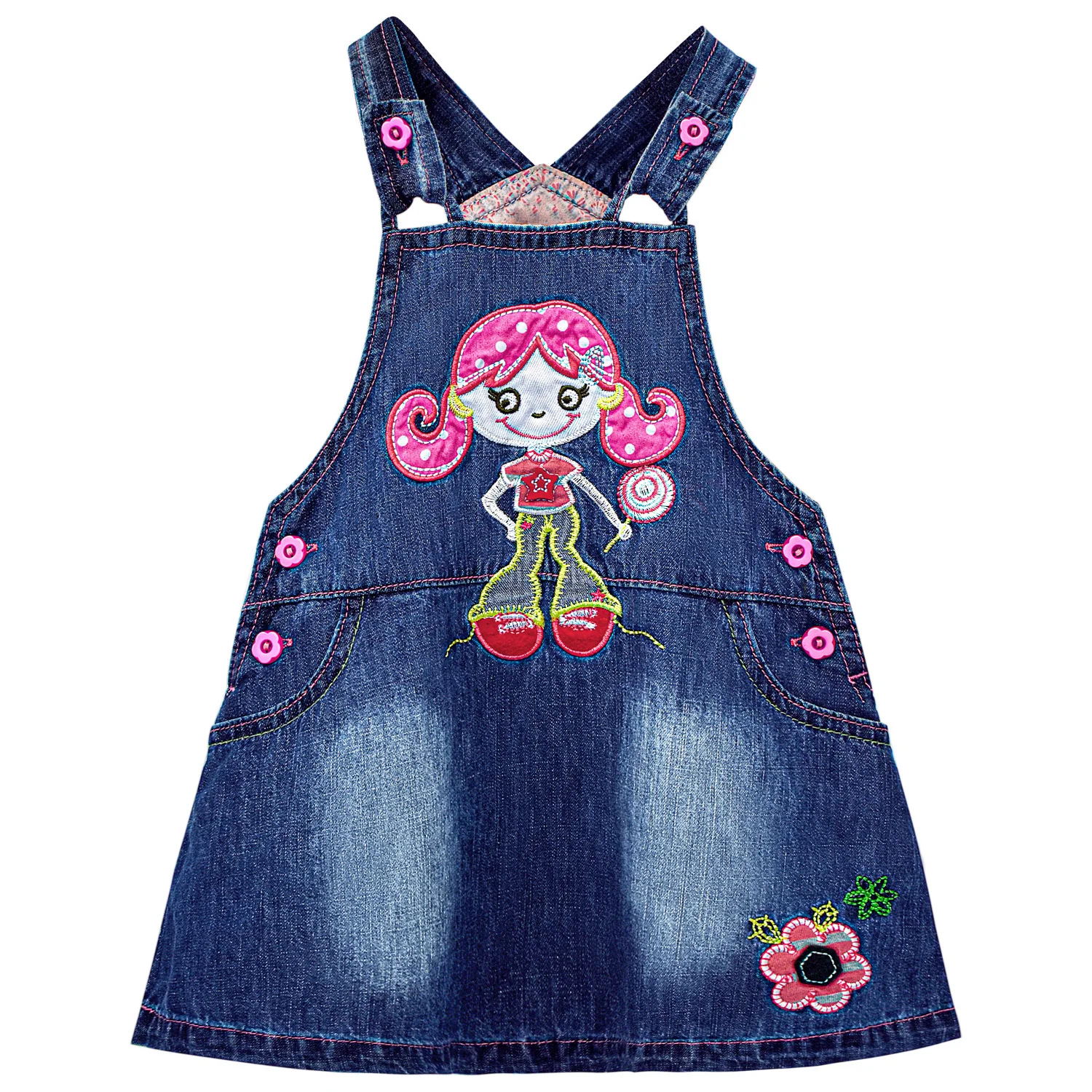 

3-24Months Infant Toddler Baby Girls Denim Strap Dress 1pcs Embroidery Girl Jumpstuis Skirt